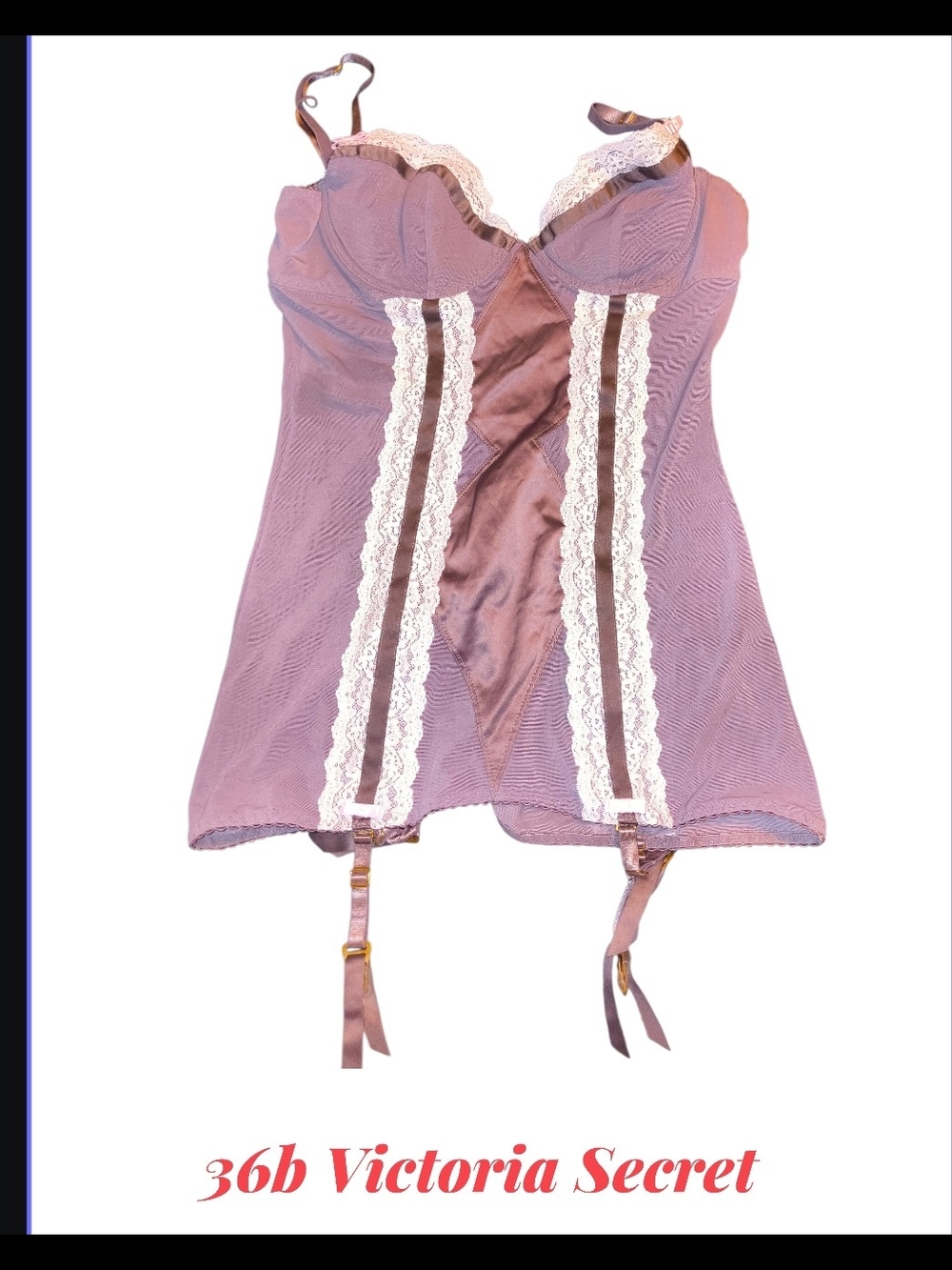 Victoria's Secret Mauve Bustier Chemise with Cream Lace